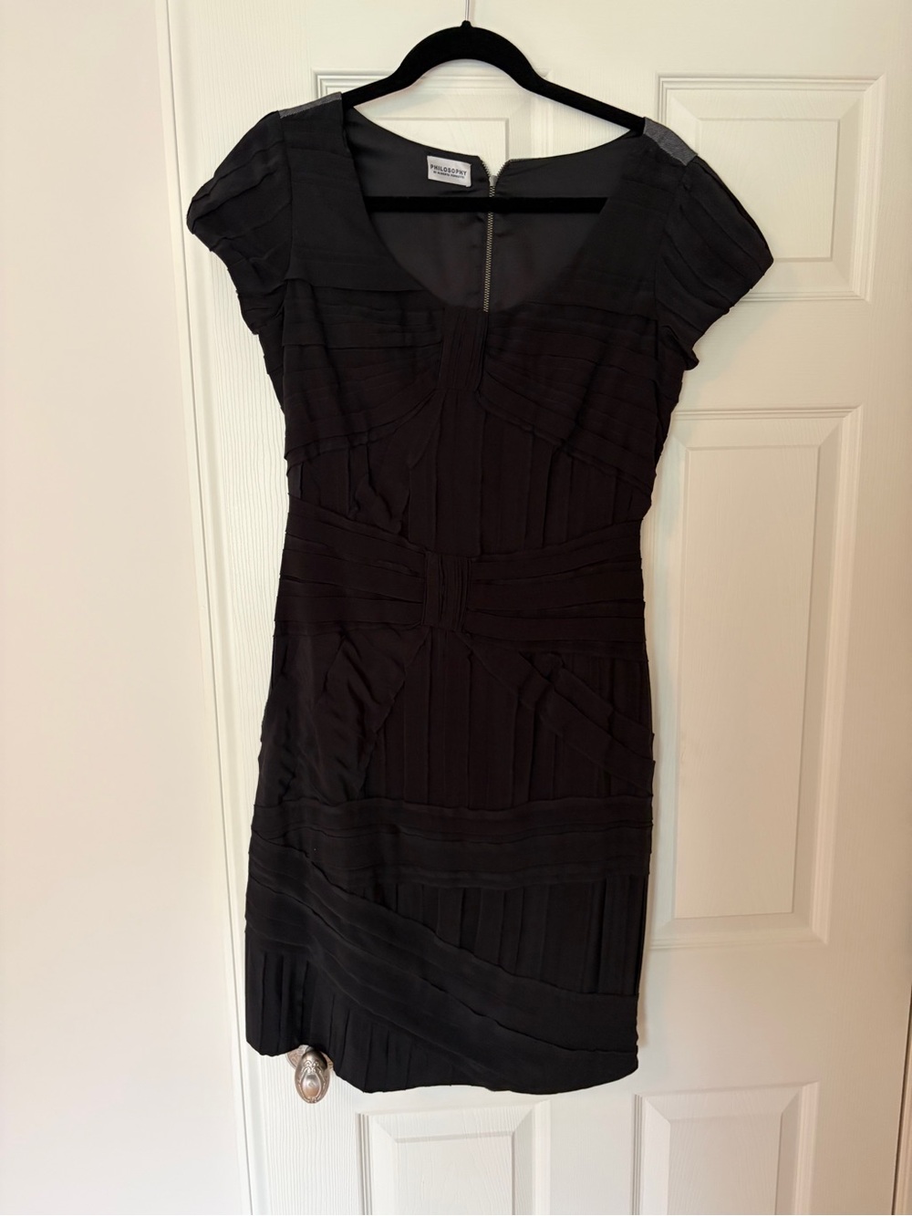 Philosophy Black Cap-Sleeve Panel Sheath with Square Neck